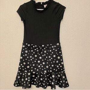 Wonder Nation Girls Foil silver star black short sleeve ribbed dress L 10/12